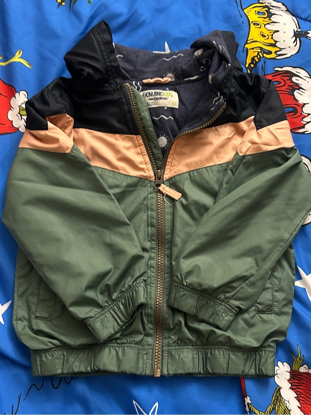 OshKosh B'gosh Green, Tan & Navy Colorblock Windbreaker Jacket